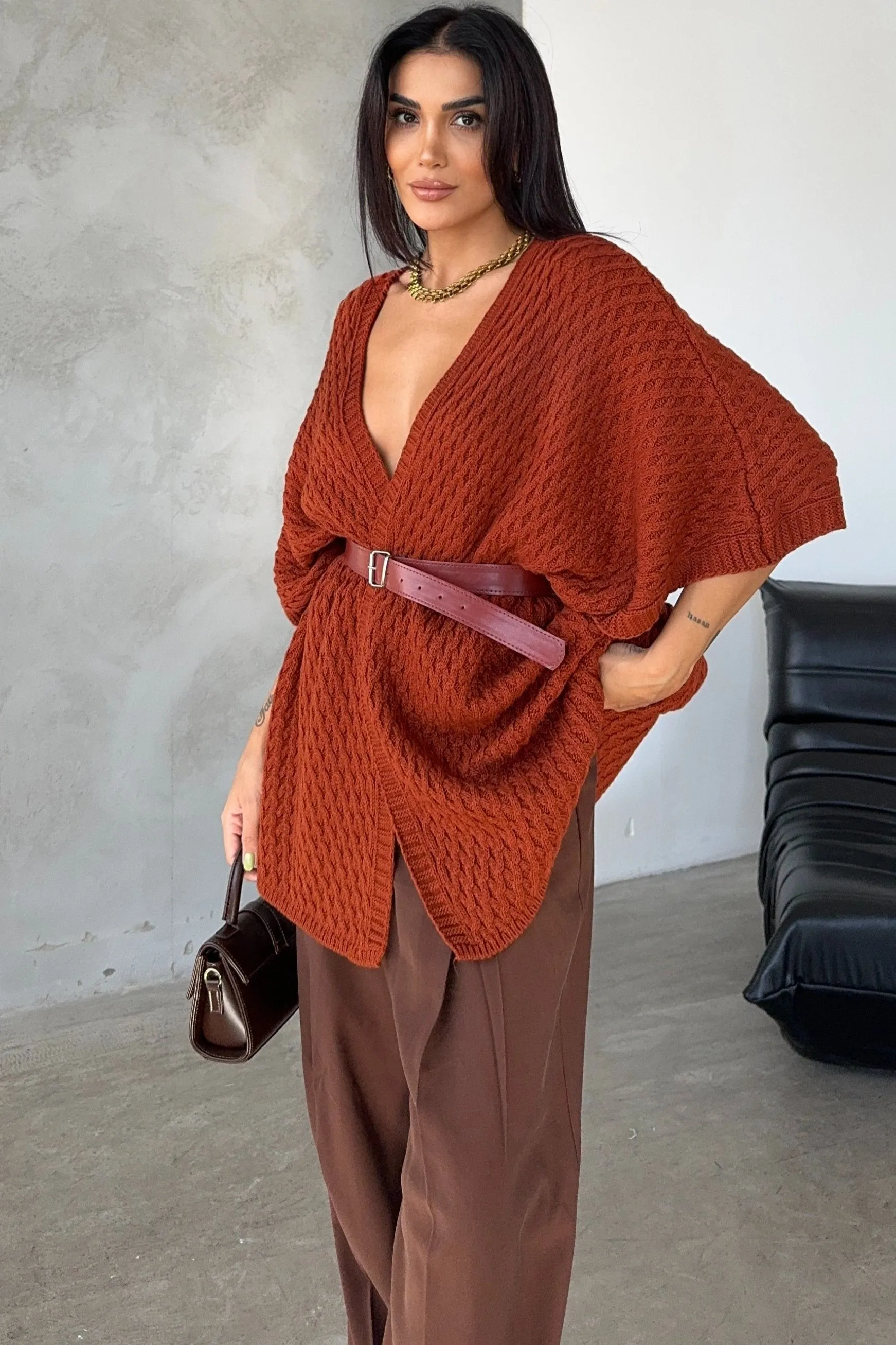 Rust Red Cardigan with Wrap Style