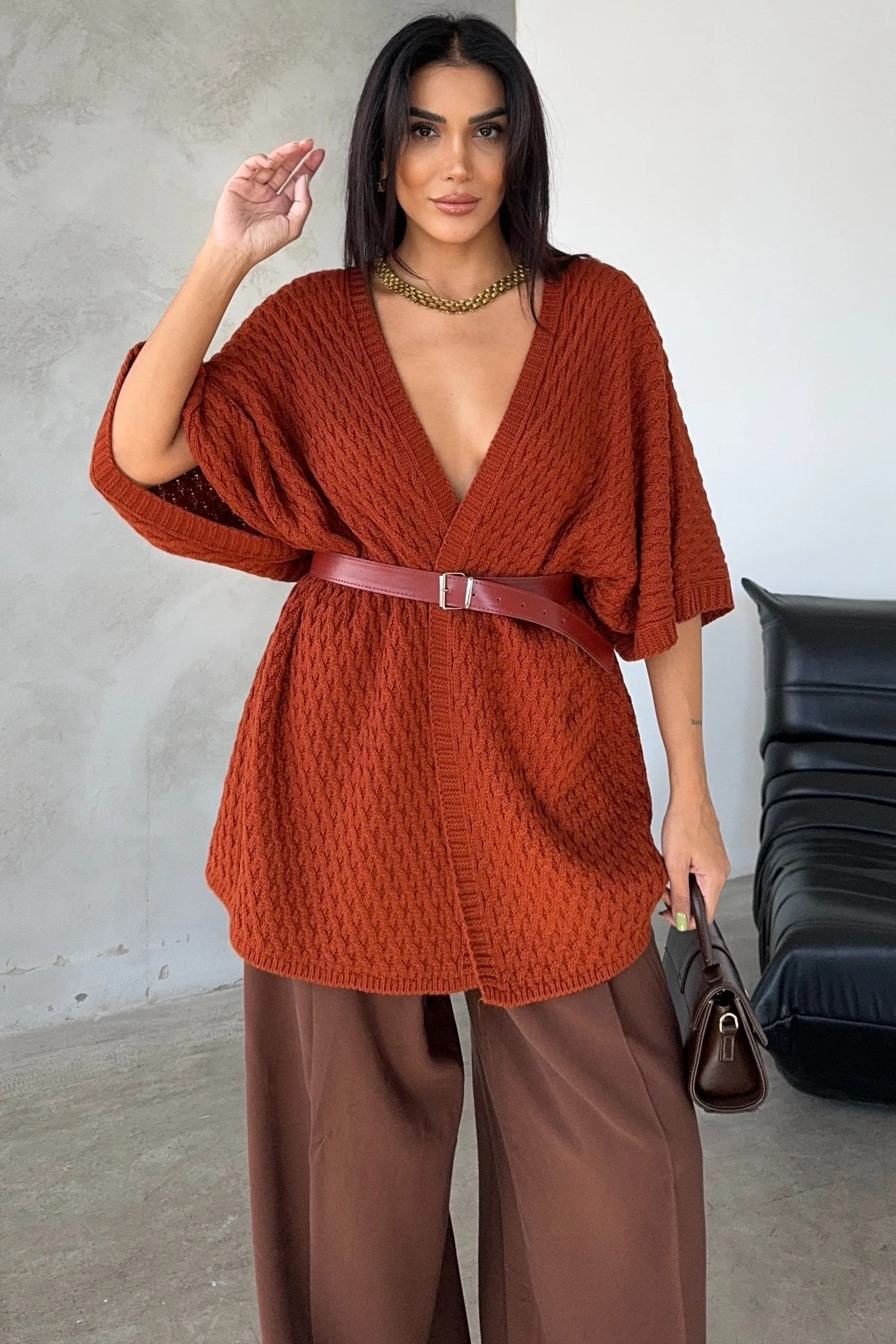 Rust Red Cardigan with Wrap Style