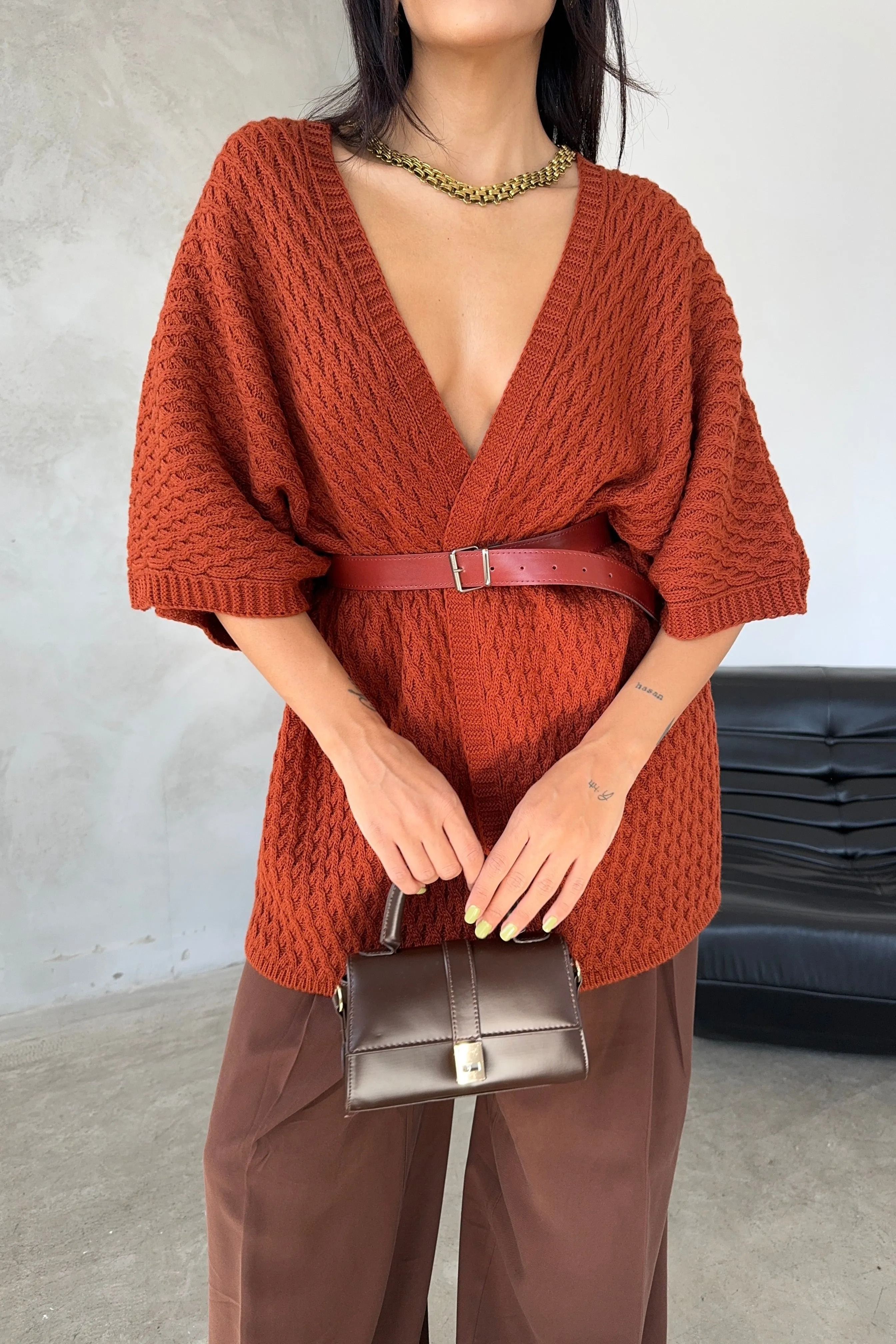 Rust Red Cardigan with Wrap Style