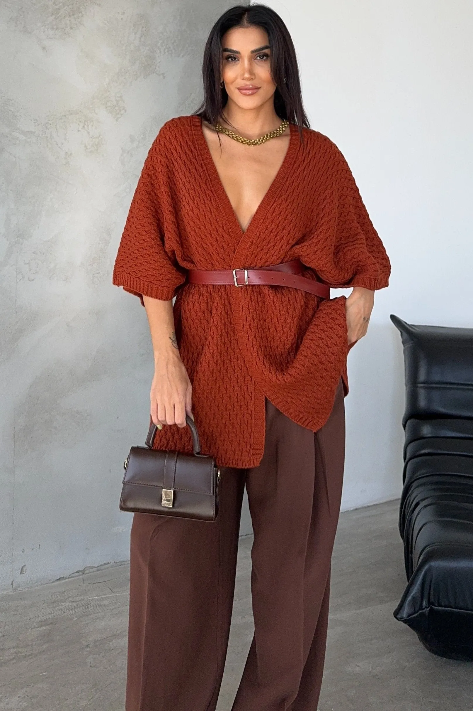 Rust Red Cardigan with Wrap Style