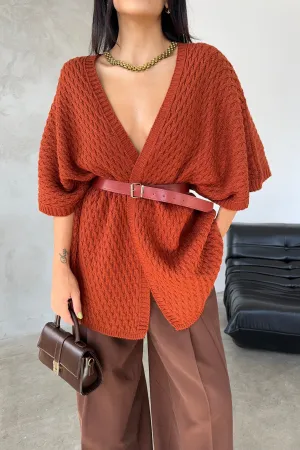 Rust Red Cardigan with Wrap Style