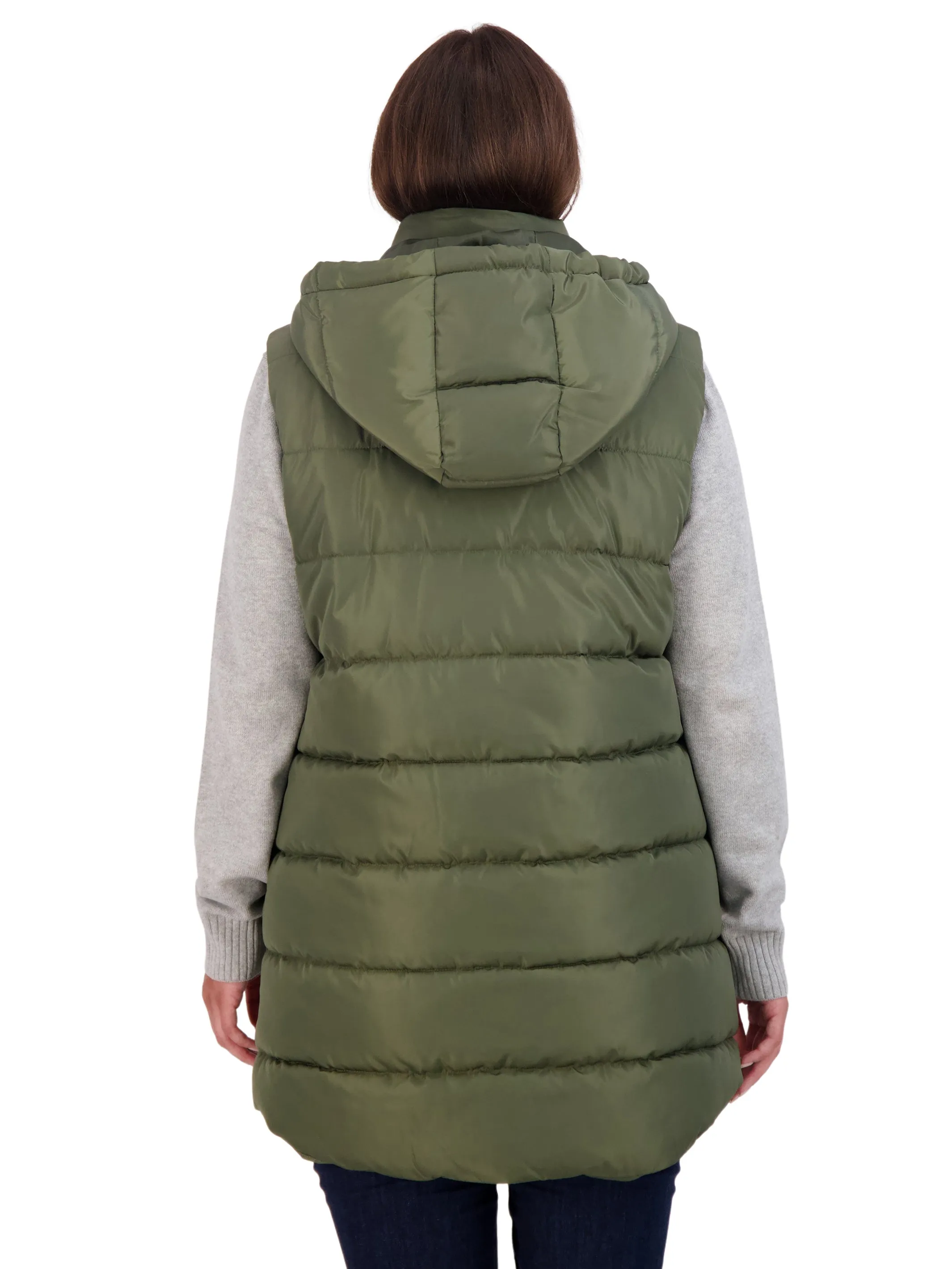 Sebby Collection Plus Long Puffer Vest with Detachable Hood