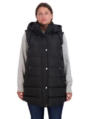 Sebby Collection Plus Long Puffer Vest with Detachable Hood