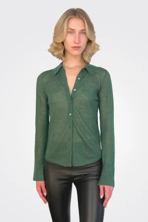 Sheer Button Up Shirt - Pickle