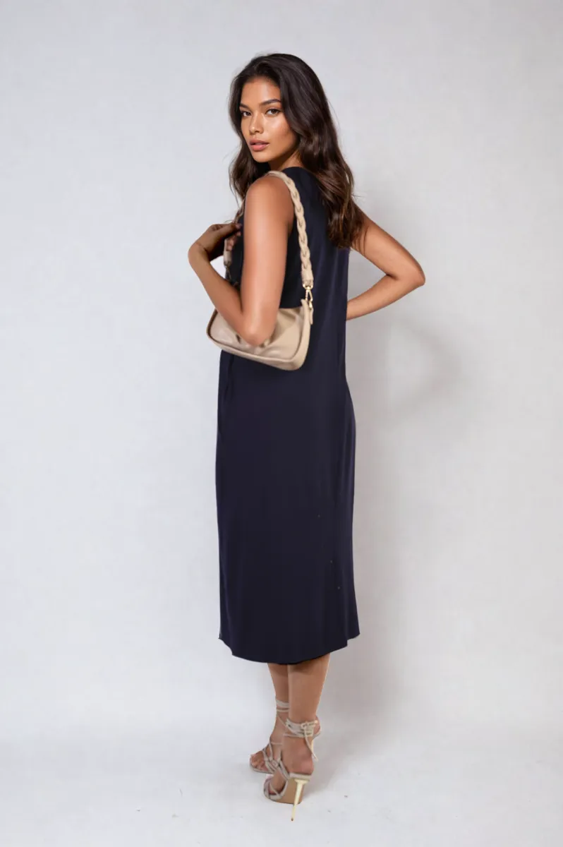 Sleeveless Slit Midi Dress with Side Pockets