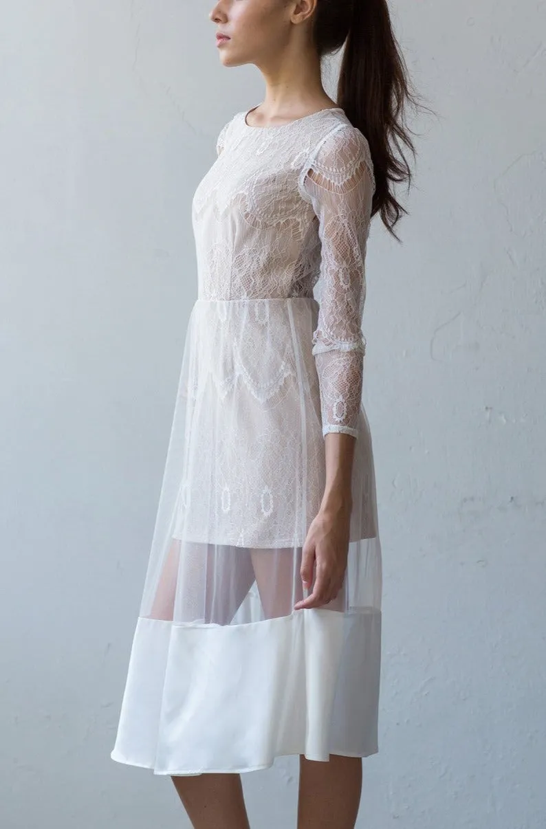 Sophie long sleeve full-lace dress in cream