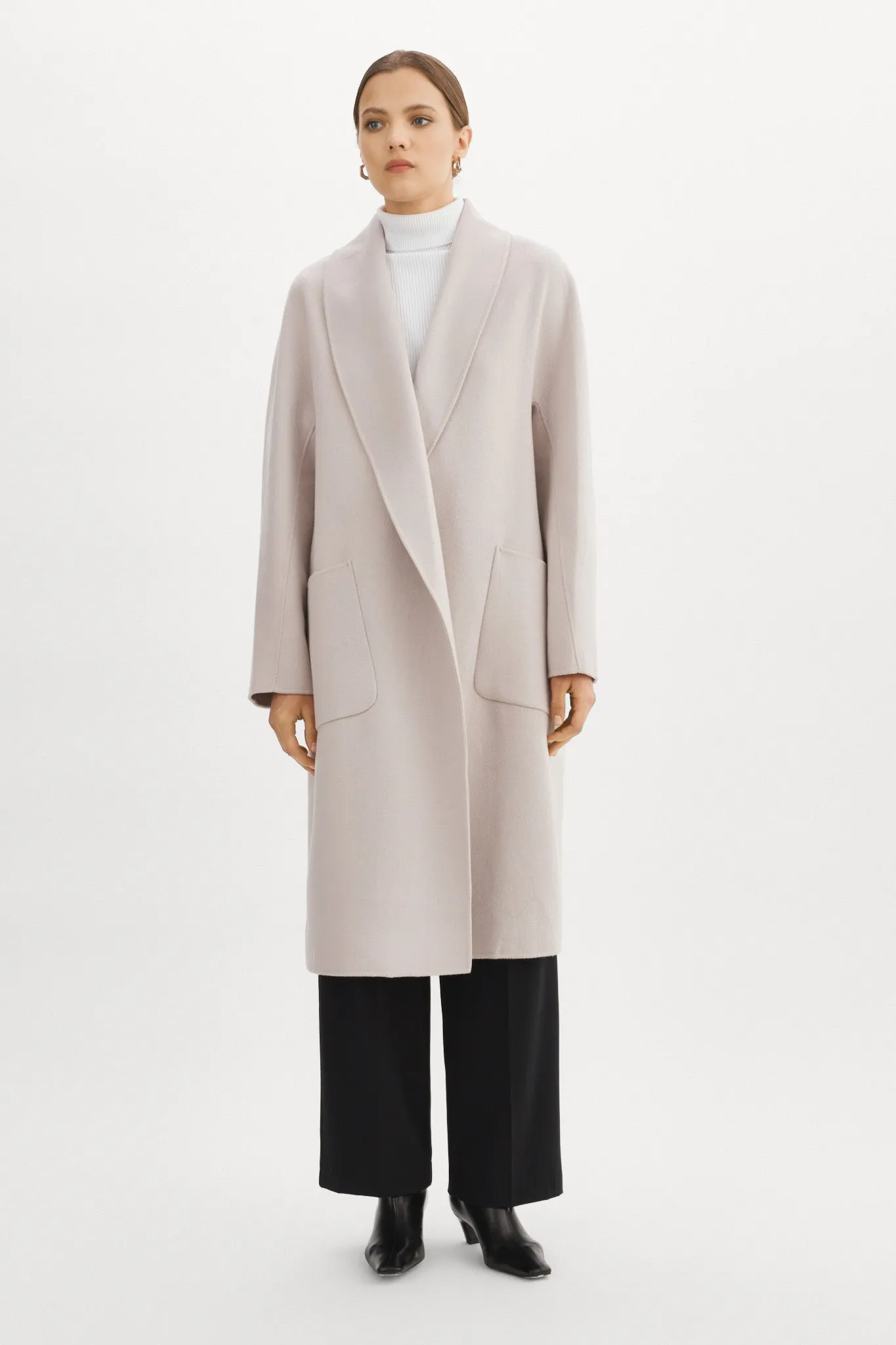 Thara Shawl Collar Wool Coat | Feather Grey