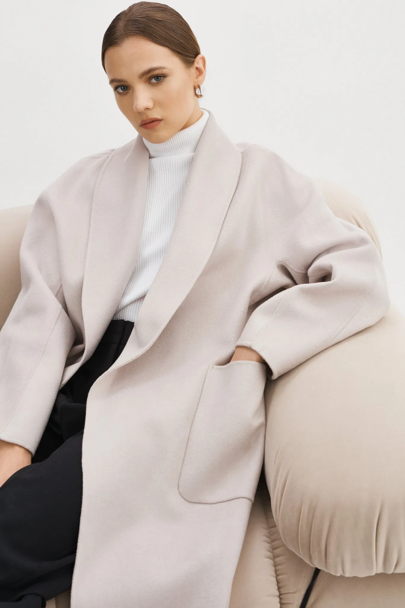 Thara Shawl Collar Wool Coat | Feather Grey