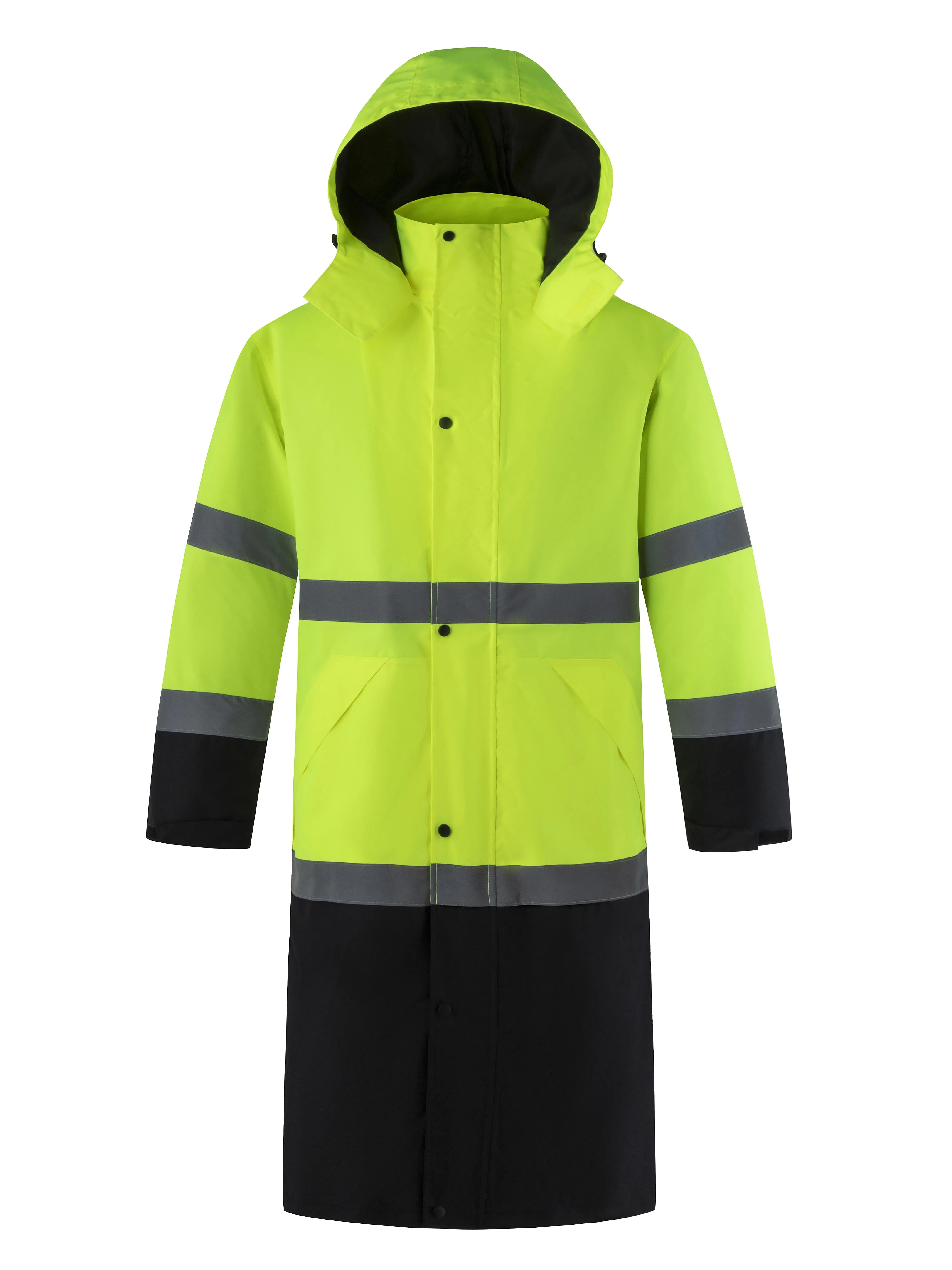 Ubon Men's Hi Vis Long Raincoat Waterproof Reflective Safety Rain Jacket High Visibility with Detachable Hood