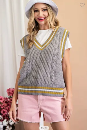 V-neck Cable Knit Sweater Vest