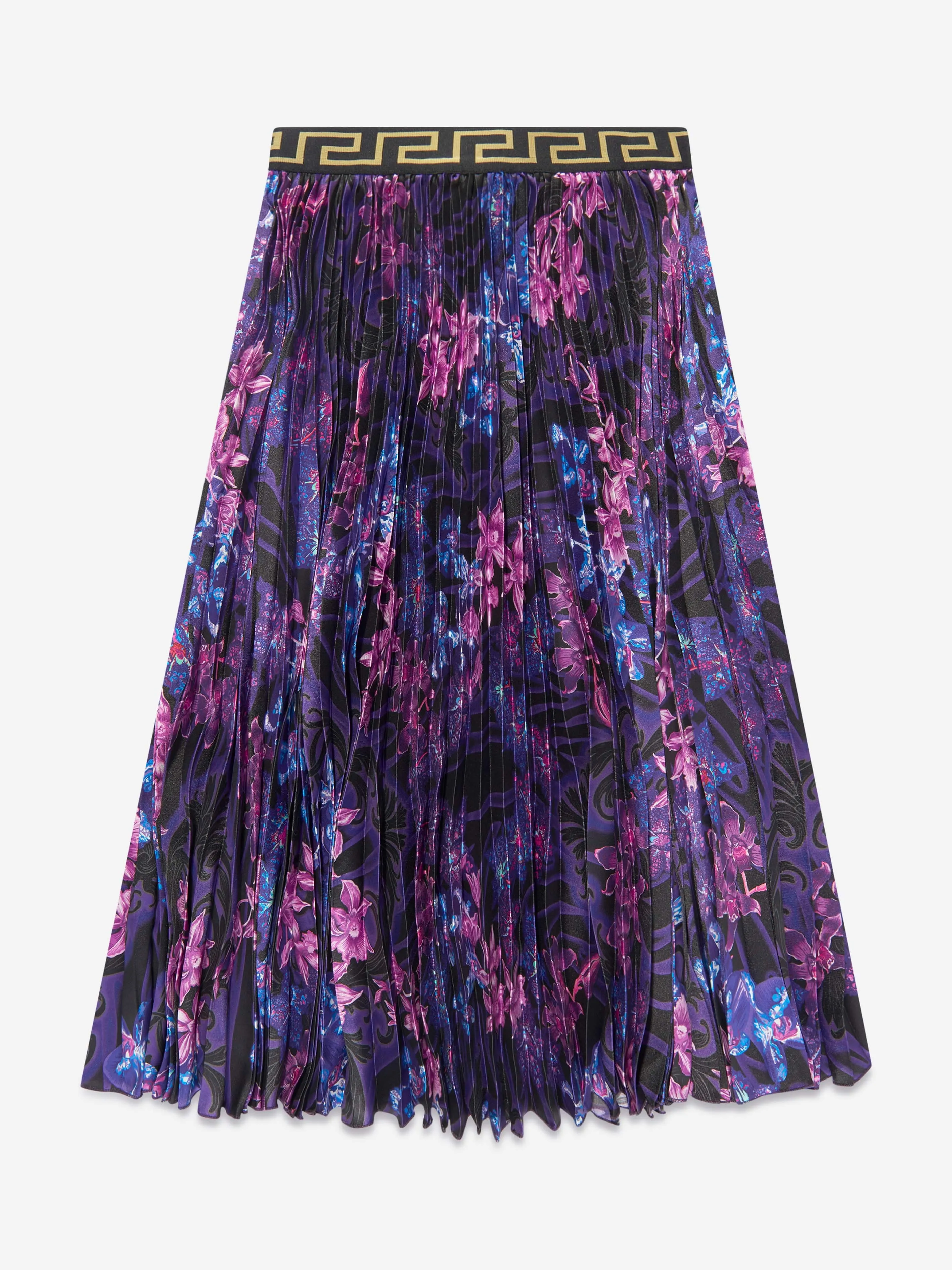 Versace Girls Flower Pleated Skirt in Black