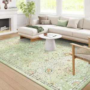 versatile 5'x7' Gray Boho Area Rug,5x7ft Rugs for Bedroom Girls Nursery Area Rugs Soft Floral Playroom Rug, Machine Washable Pastel Rug Non Slip Floor Carpet for Large Living Room Bedroom Carpet Green 8' x 10'