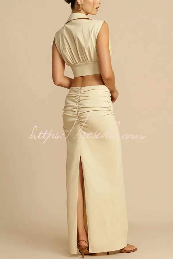 Wardrobe Essential Ruched Detail Mid-rise Slit Maxi Skirt