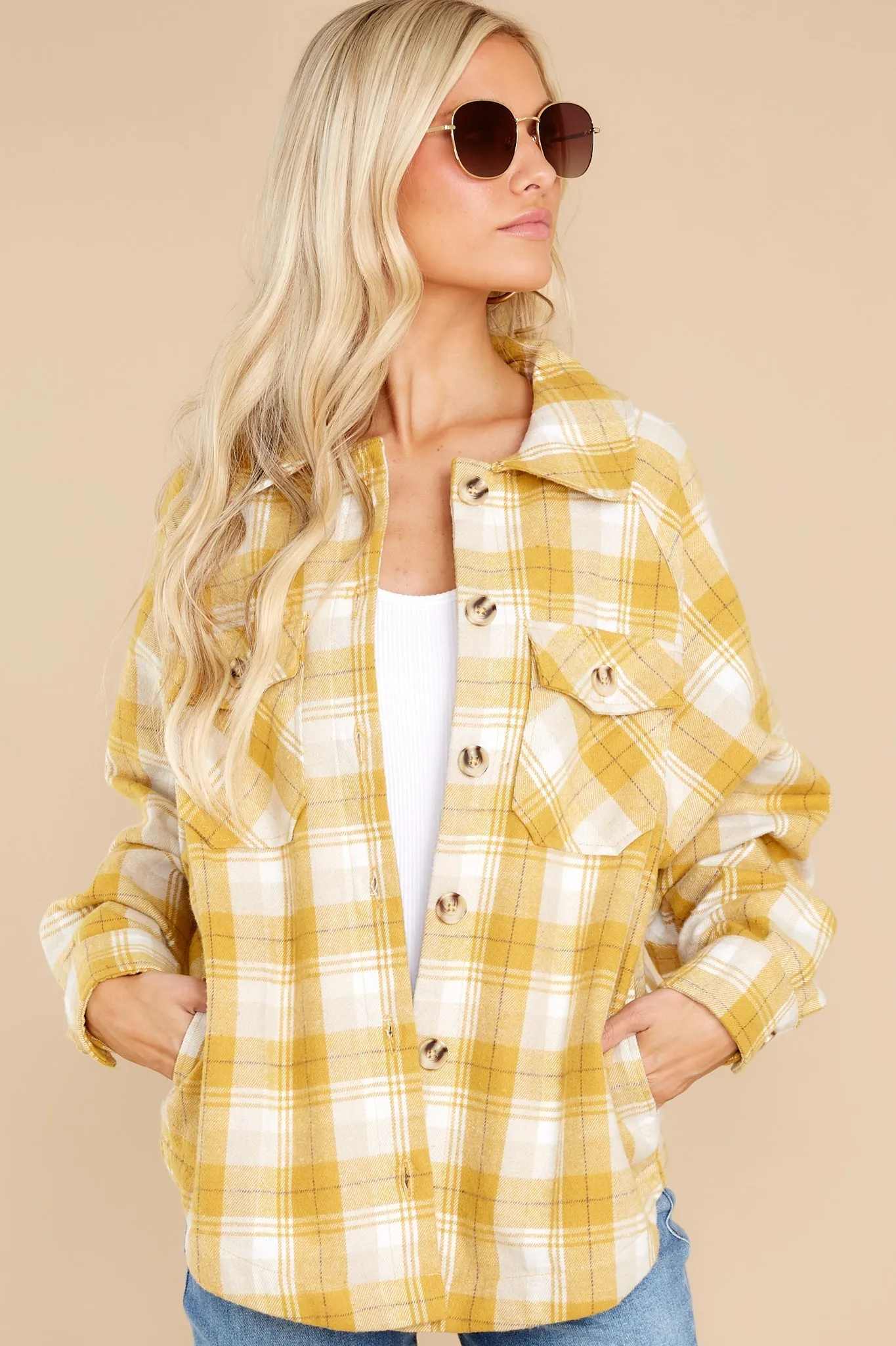 Warmhearted Cozy Goldenrod Plaid Shacket