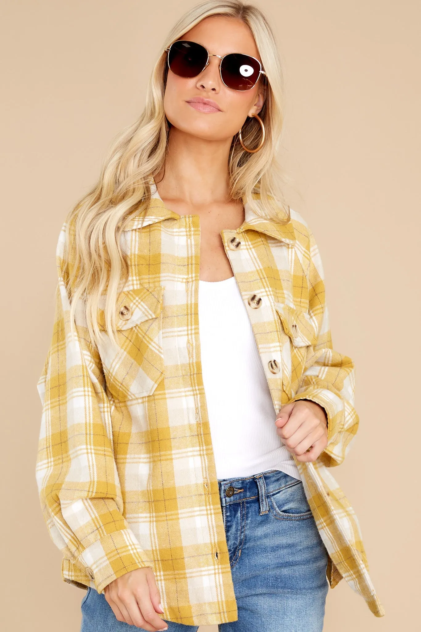 Warmhearted Cozy Goldenrod Plaid Shacket