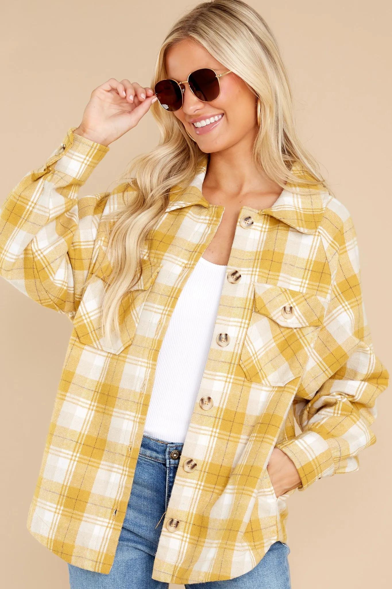 Warmhearted Cozy Goldenrod Plaid Shacket