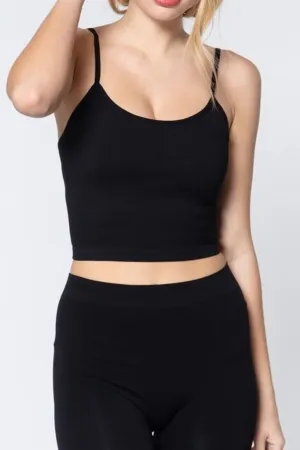 Women's Casual Round neck crop rib seamless cami top