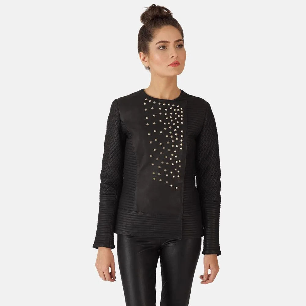 Womens Celeste Studded Black Leather Jacket