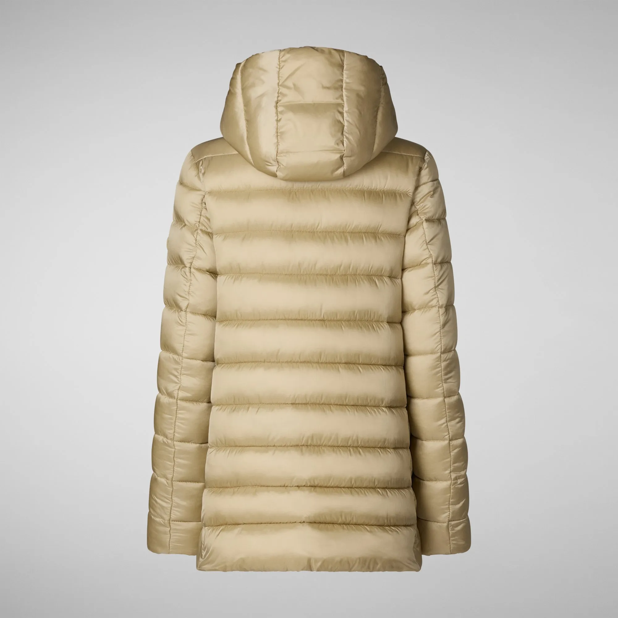 Women's Hooded Animal free Puffer Coat Drimia in Wood Beige