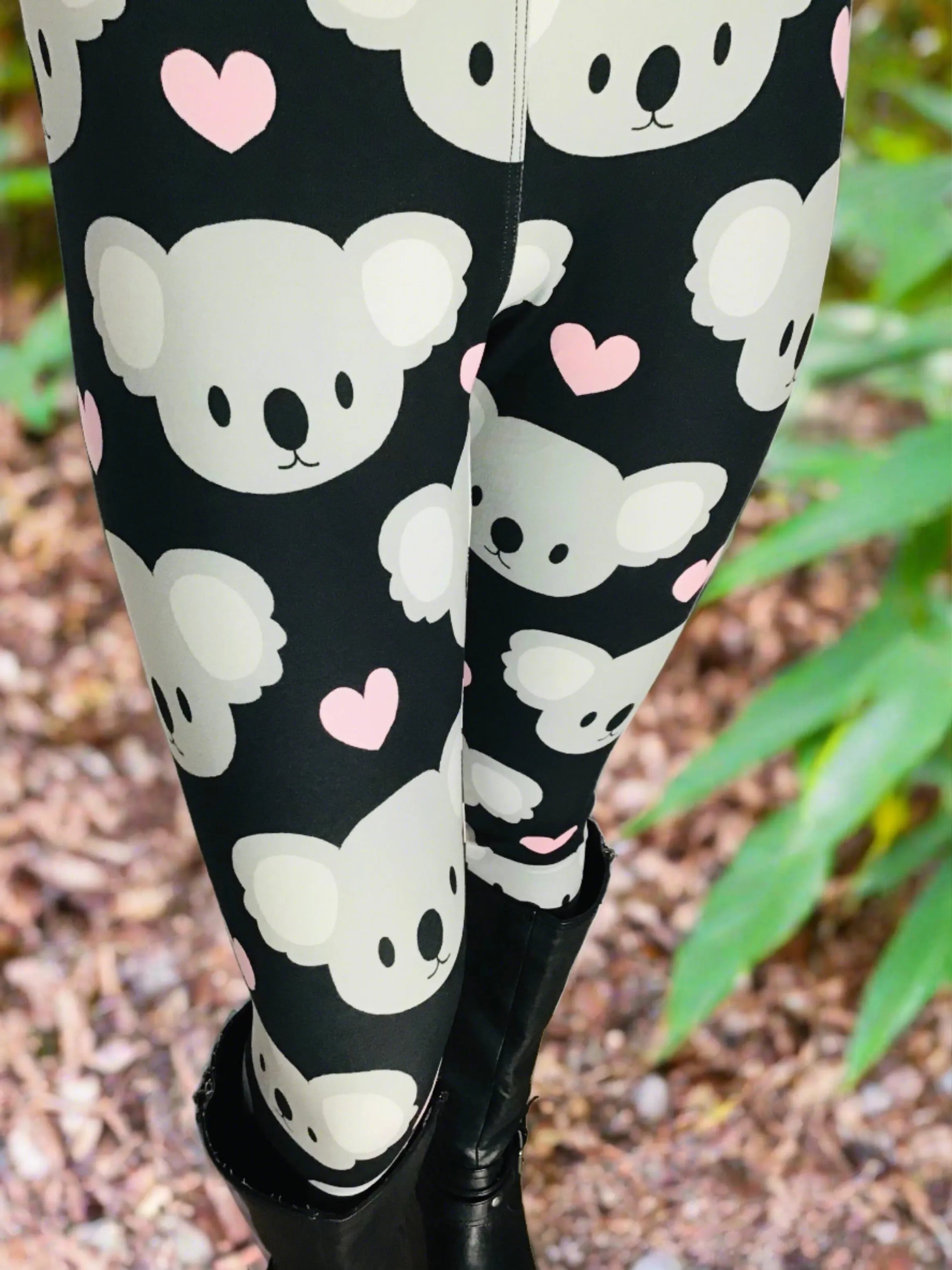 Womens Koala Bear Leggings, Soft Yoga Pants, Sizes OS/TC, Yoga Waist, Black/White, Exclusive Leggings