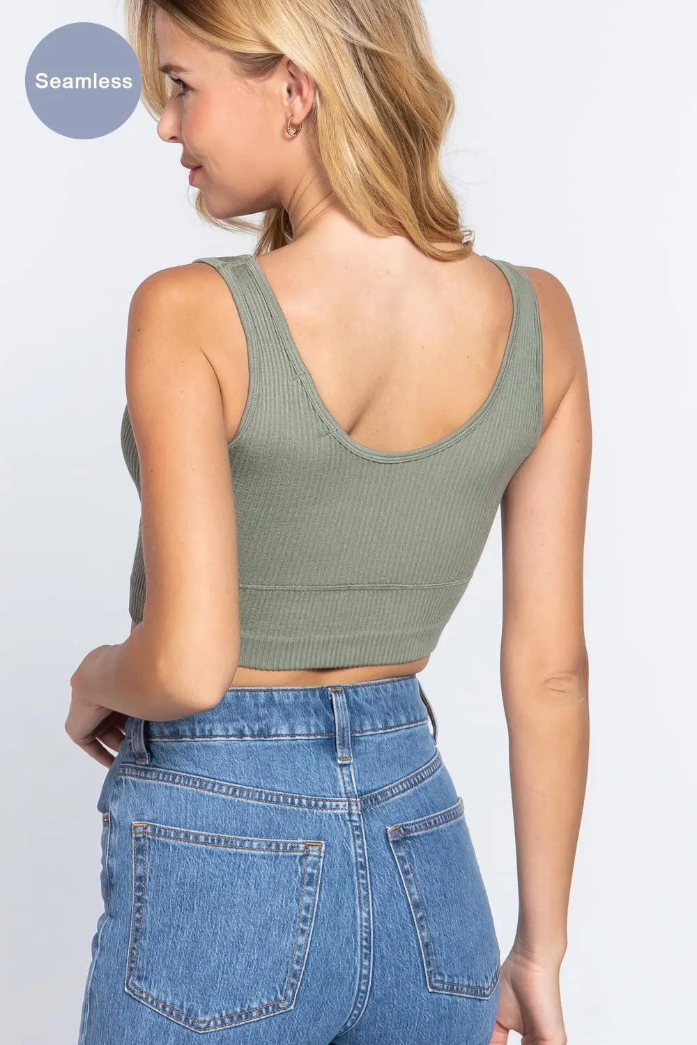 Women's V-Neck Seamless Crop Tank Top