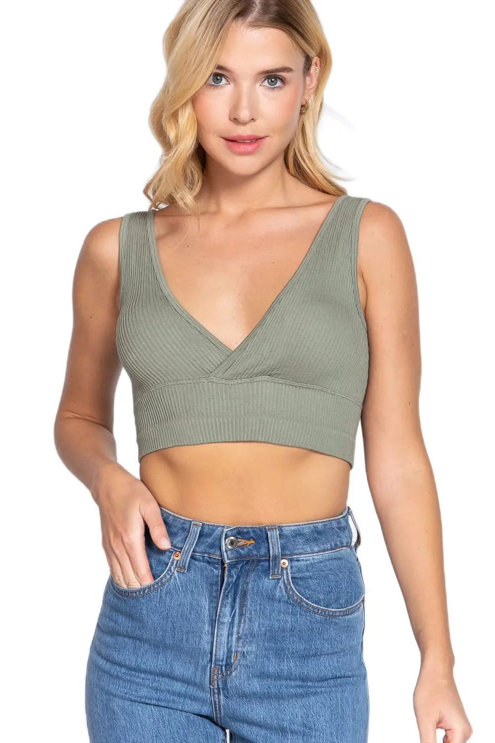 Women's V-Neck Seamless Crop Tank Top