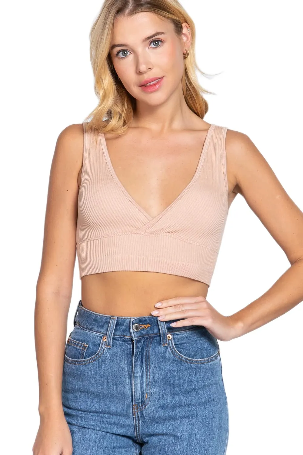 Women's V-Neck Seamless Crop Tank Top