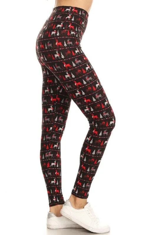 Yoga Waist 5" Black/Red Reindeer Print Leggings